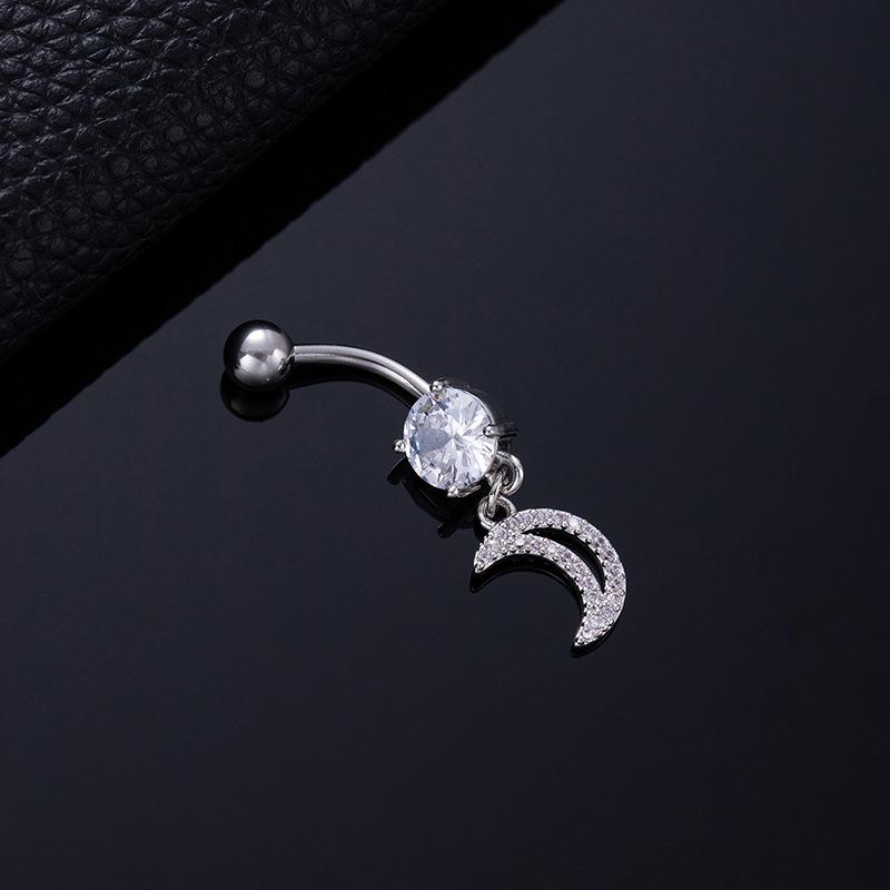 Colored Zircon Spiral Navel Nail Wind Star Moon Navel Ring Pierced Tassel Navel Buckle
