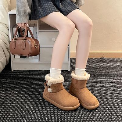Retro vielseitige Damen-Plateau-Schneestiefel mit fransigem Rand Herbst- und Wintermode Koreanische Version warme lässige Baumwollschuhe Stiefeletten