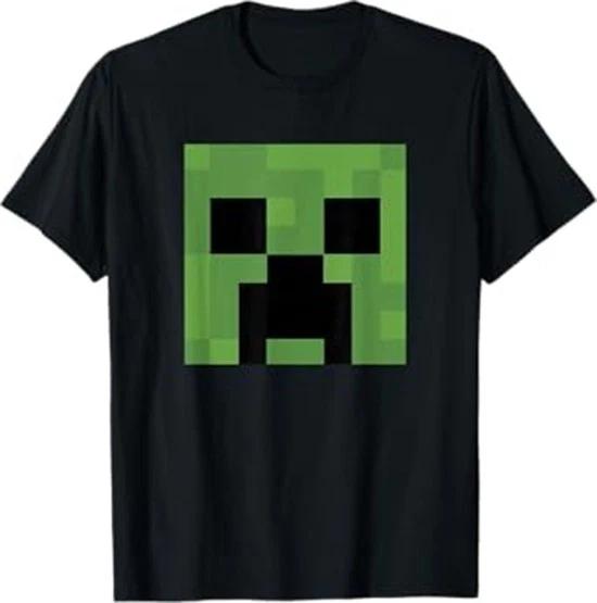 Green Pixel Creeper Gaming Block Style Graphic T Shirt S