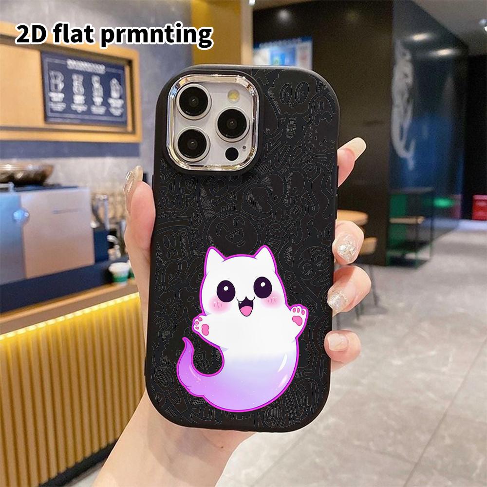 Phone Case: 2D Flat Design Suitable for iPhone 18 17 16 15 14 13 Pro Protective Case, Couple Style, Ghost Kitten, Christmas and Halloween Gift