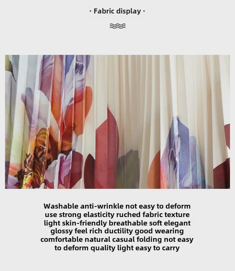 Women's Pleated Floral Two-Piece: Stand Collar Long Sleeve T-Shirt and Skirt