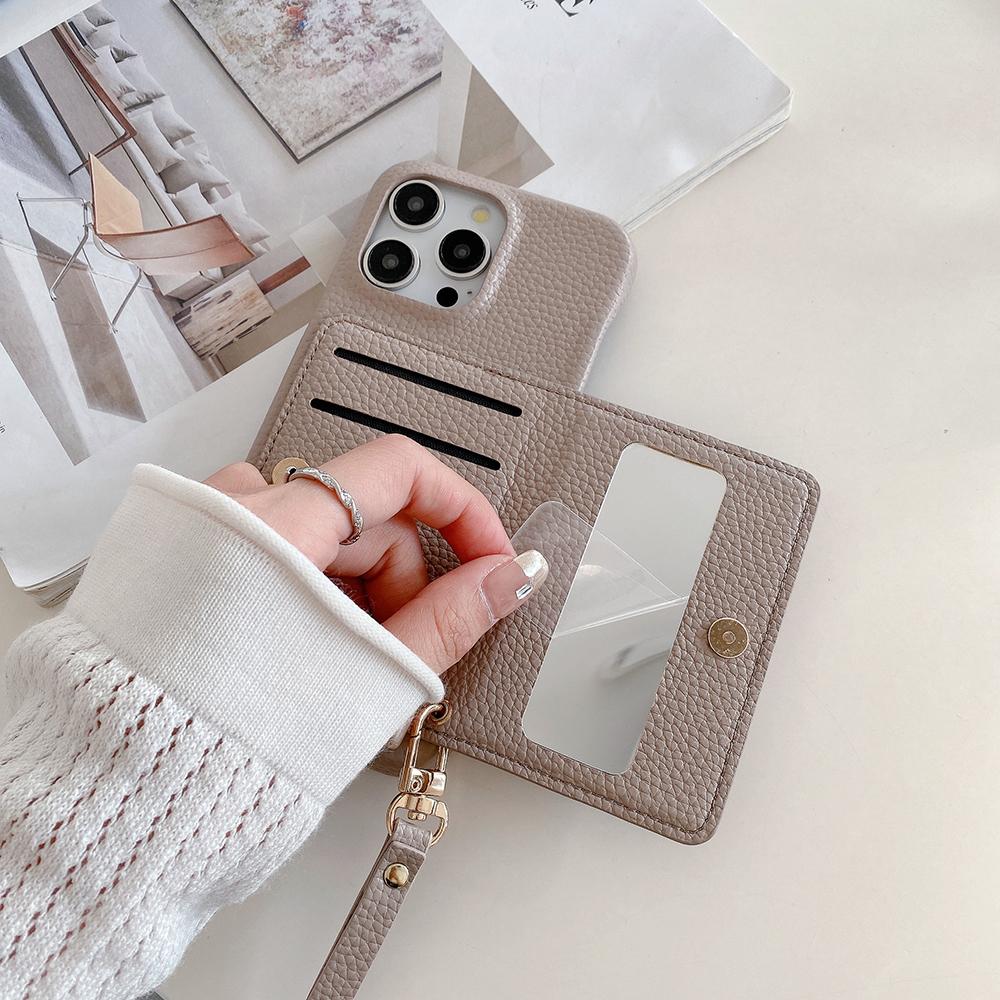 For iPhone 15 Pro Case Card Slots Kickstand PU Leather Back Cover with Zipper Pocket,Wrist Strap