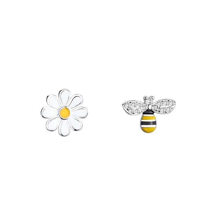 925 Silver Bee Flower Earrings Women Simple Wedding Jewelry Accessories