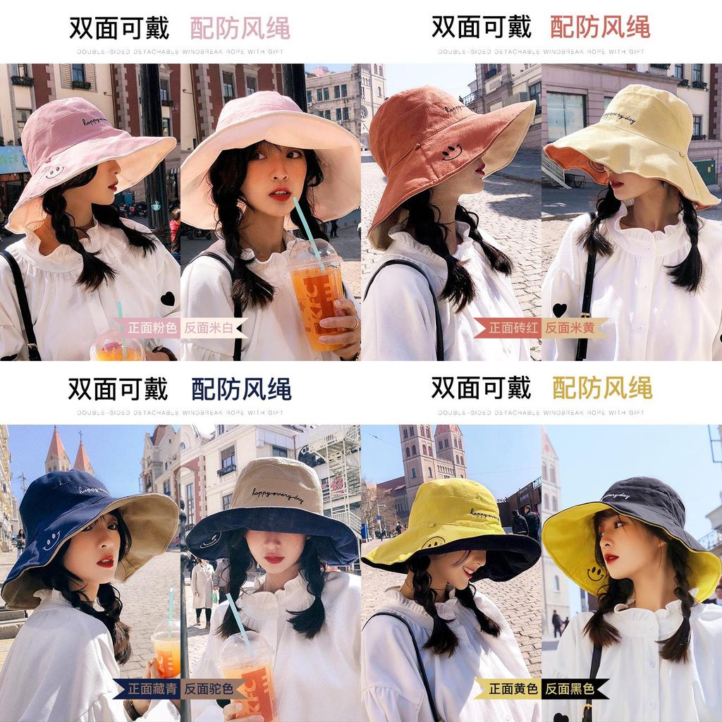 Summer Wide Brim Fisherman Hat For Women With Sun Protection And Doublesided Embroidery
