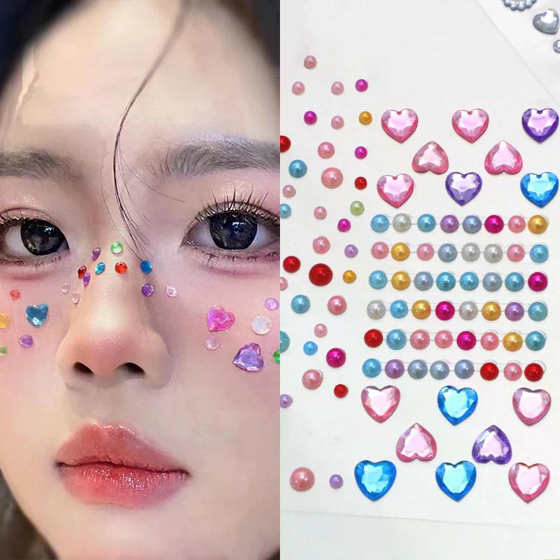 Gesichtsstein-Aufkleber 5D Bunter Strass-Tattoo-Lidschatten-Aufkleber für Festival Nägel Körper Make-up Bling Schmuck DIY Dekor