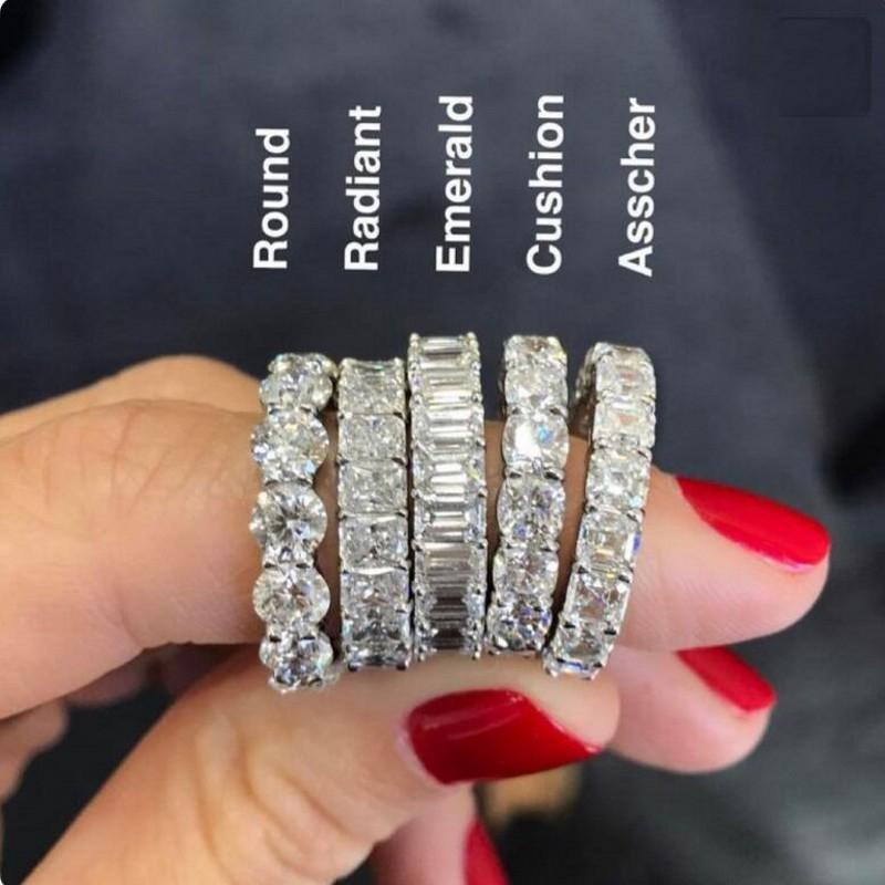 Eternity 925 Sterling Silver Engagement Wedding Band Rings Sets for Women Bridal Princess Cut Diamond Promise Party Jewelry Gift