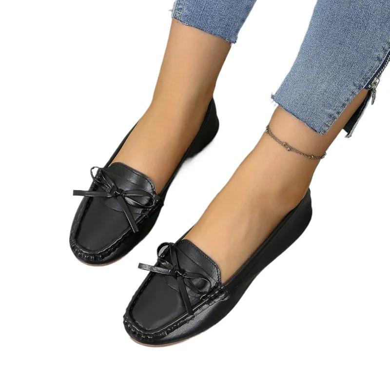 Fashion 2025 New Outdoor Comfortable Women's Slip On Casual Flats Round Toe Soft Bottom Bow Tie Sewing Flats for Daily Wear & Plus Size