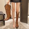 Fashion Women's Boots Retro Rivet Embroidery Cowboy Boots Punk  Luxury Brand High Boots Country Music Festival Women's Boots Botas Mujer