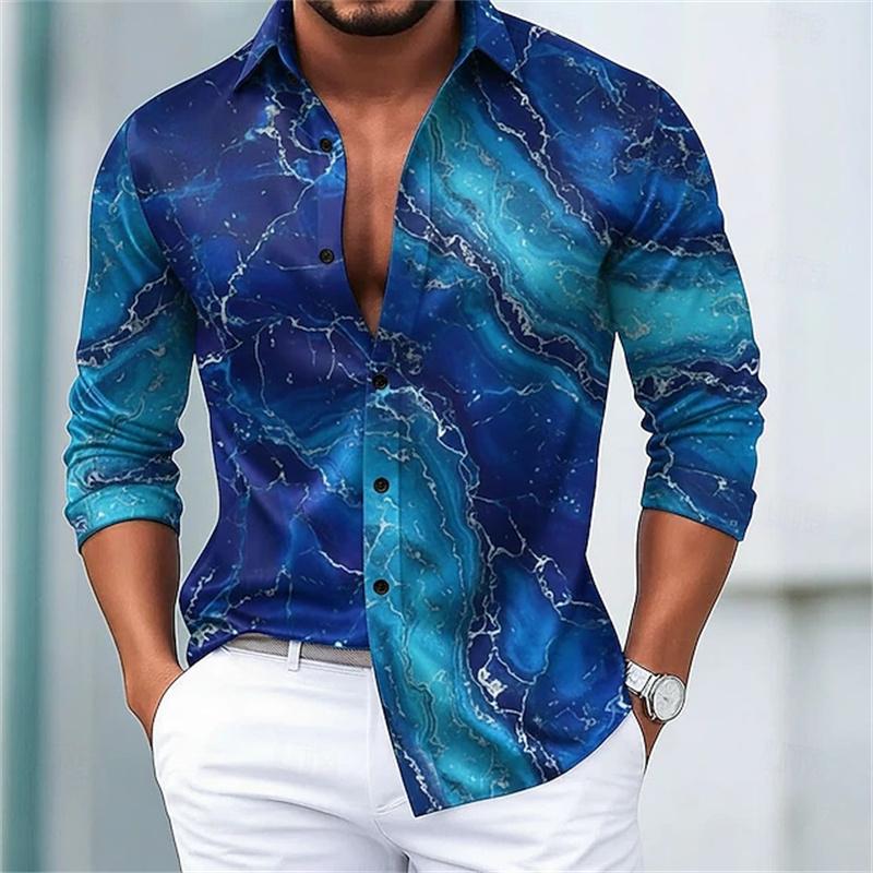 Fashion Flower Pattern 3D Print Men's Long Sleeve Shirts Fashion Button-Down Tops Autumn New Casual Men's Casual Lapel Shirts