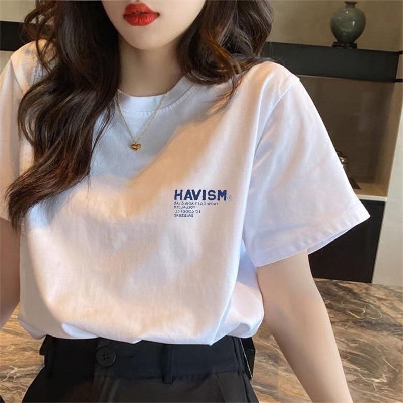 

Дизайнерская нишевая футболка с рукавом до локтя, топ, лето 2025, новая, свободная, с надписью, из чистого хлопка, белая футболка с коротким рукавом, женская S