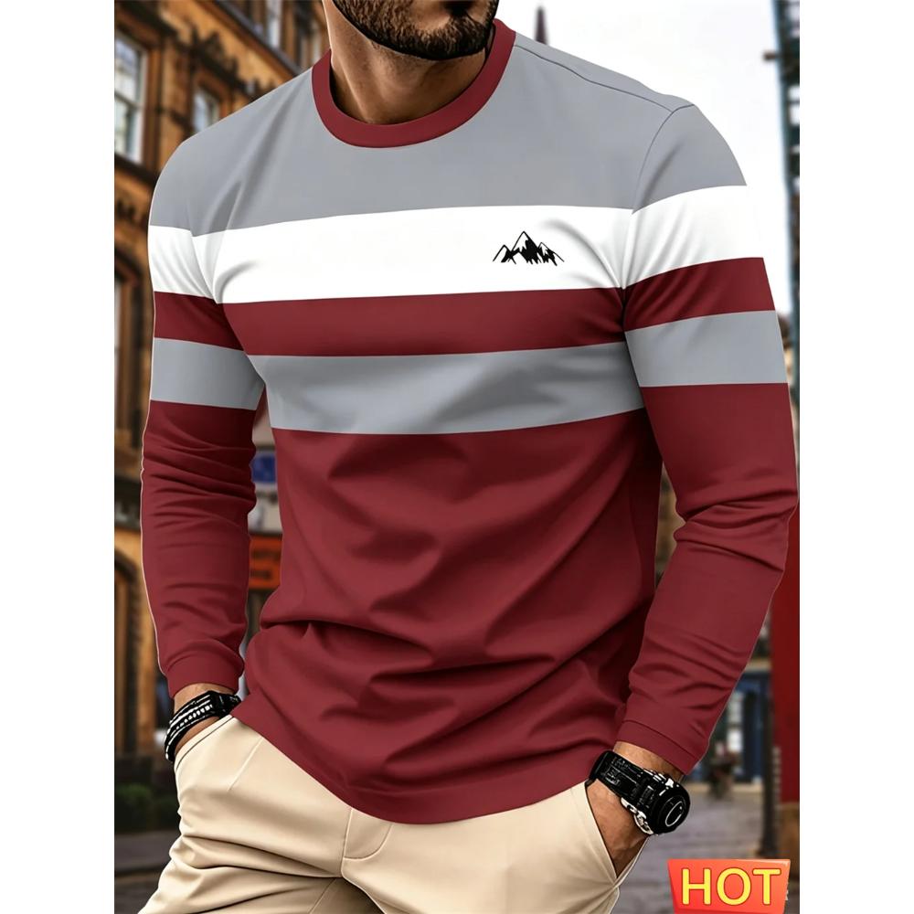 Haut Rayé Polyvalent pour Homme Décontracté Manches Longues Respirant Confortable Simple Pulls Manches Longues Homme