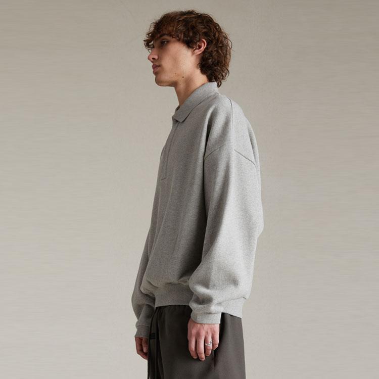 Fear of God Essentials Long-Sleeve Polo Dark Heather Oatmeal Men Tops Grey 192SP244393F