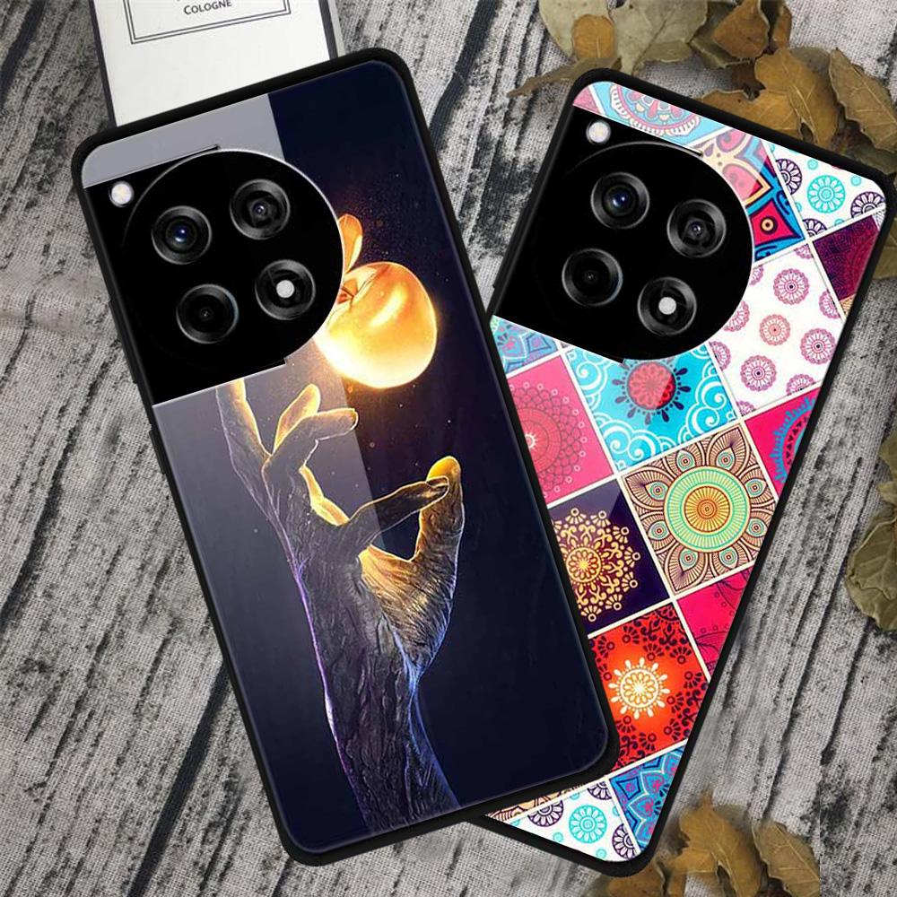 For OnePlus 12R 5G/Ace 3 5G Case Stylish Pattern PC+TPU+Tempered Glass Cell Phone Cover