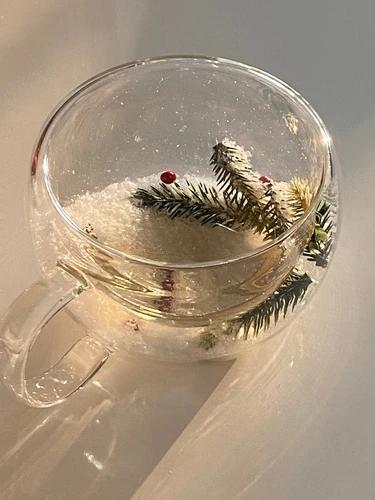 

Homemade Christmas Snowflake Double Layer Heat Resistant Glass Cup Decorative Desktop Decompression Water Cup Wine Glasses 200-350ml