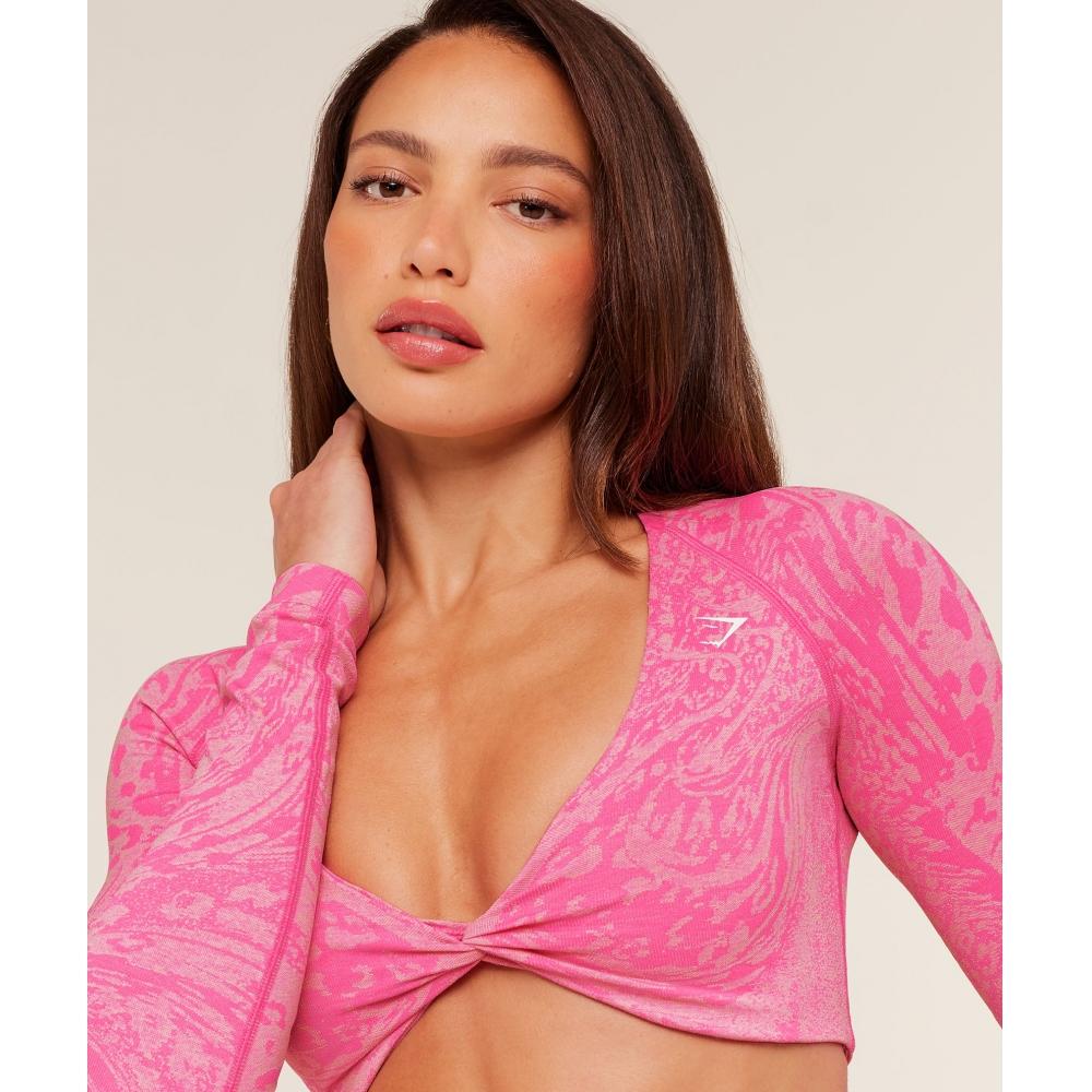 Gymshark Adapt Animal X Whitney Long Sleeve Crop Top Electric Pink    Sorbet Yellow b5c9X Kdh4