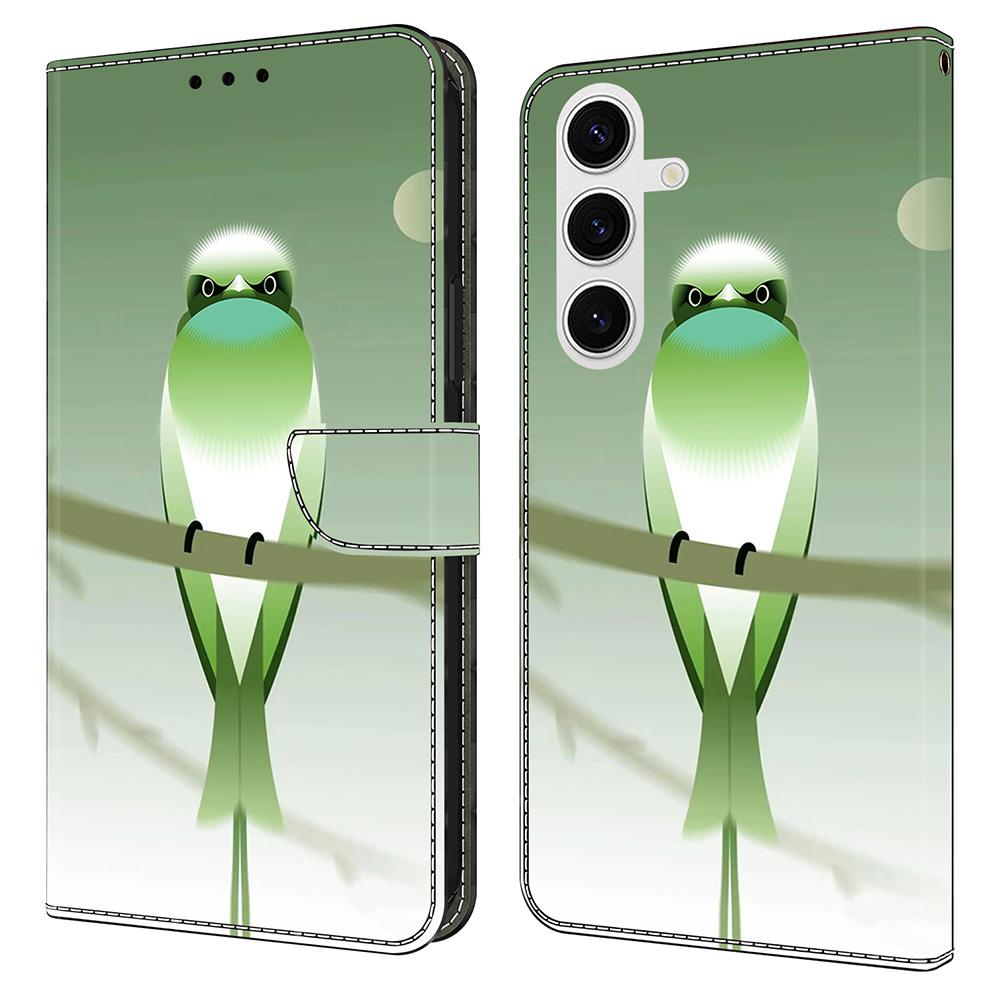 

For Samsung Galaxy S25 Case PU Leather Wallet Phone Cover with Stand Green Bird