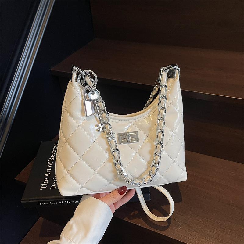 New Fashion Light Luxury Simple Solid Color Embroidery Thread Diamond Hippie Bag Shoulder Crossbody Trendy Women's Bag