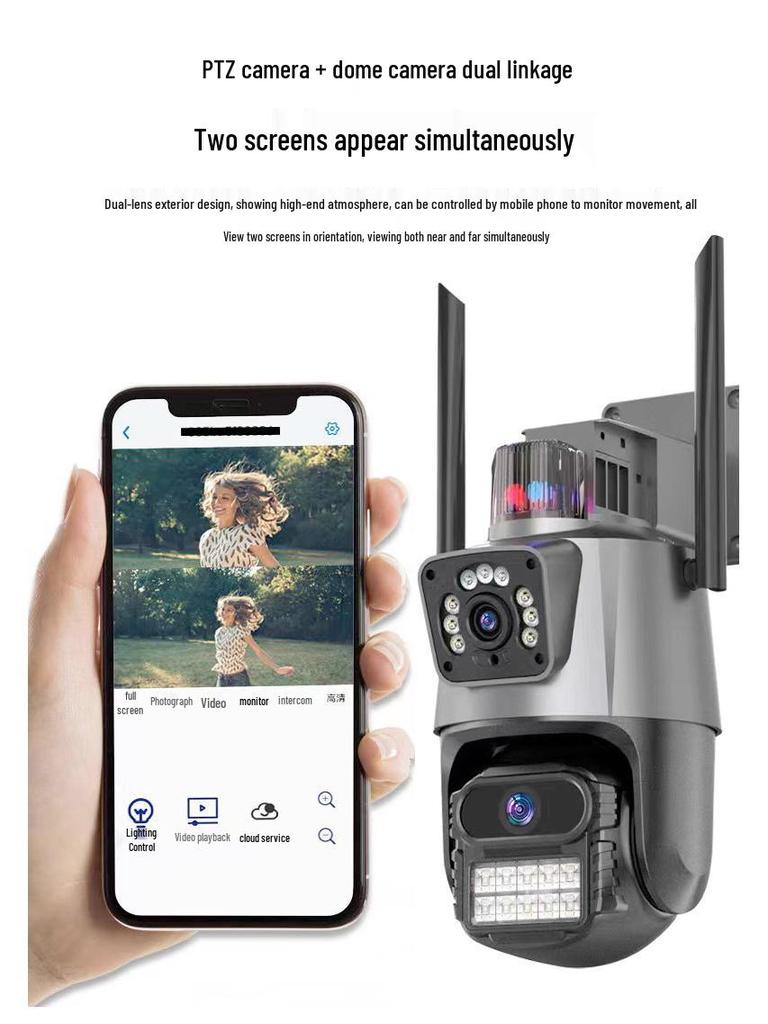 v360 Ultra HD WiFi Outdoor Surveillance Camera with Dual-Lens, Dual-Screen, Night Vision, and Waterproof Features