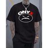 Black Plus Size Men's Clothing T-Shirt with White Text 'ONY' and a Red 'X' ; Urban Style with Unique Illustrations -  Perfect for Casual Occasion