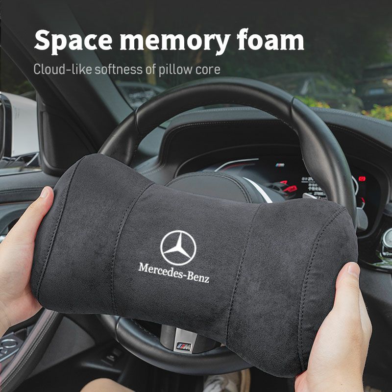 Car Seat Suede Memory Cotton Neck Pillow Headrest For Mercedes Benz AMG W205 C300 W203 W206 W108 W124 W126 W140 W168 GLA GLB GLC FV1