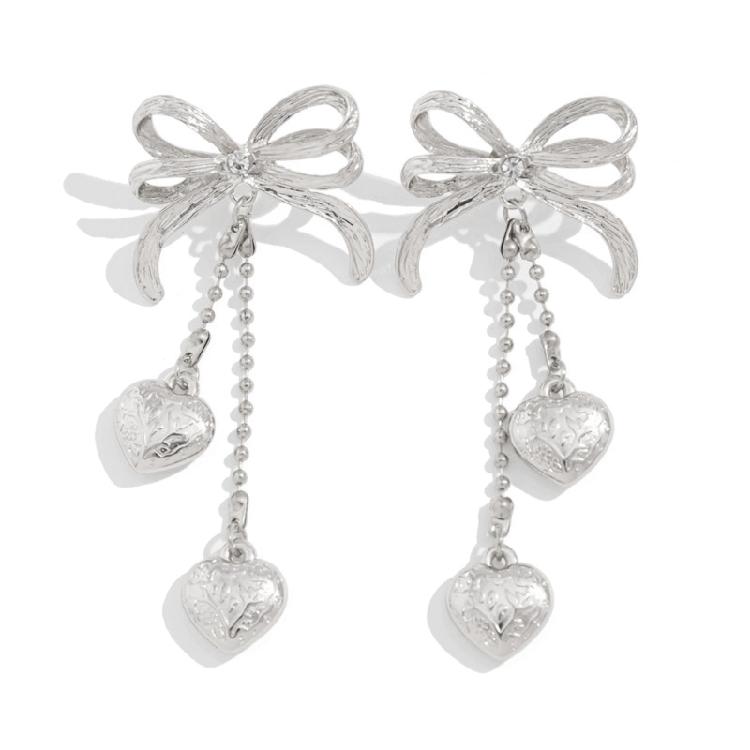 Delicate Bowknot Shape Earrings Bows Pendant Ear Rings with Heart Trendy Ear Accessories Prom Jewellery for Women 1 серебряный