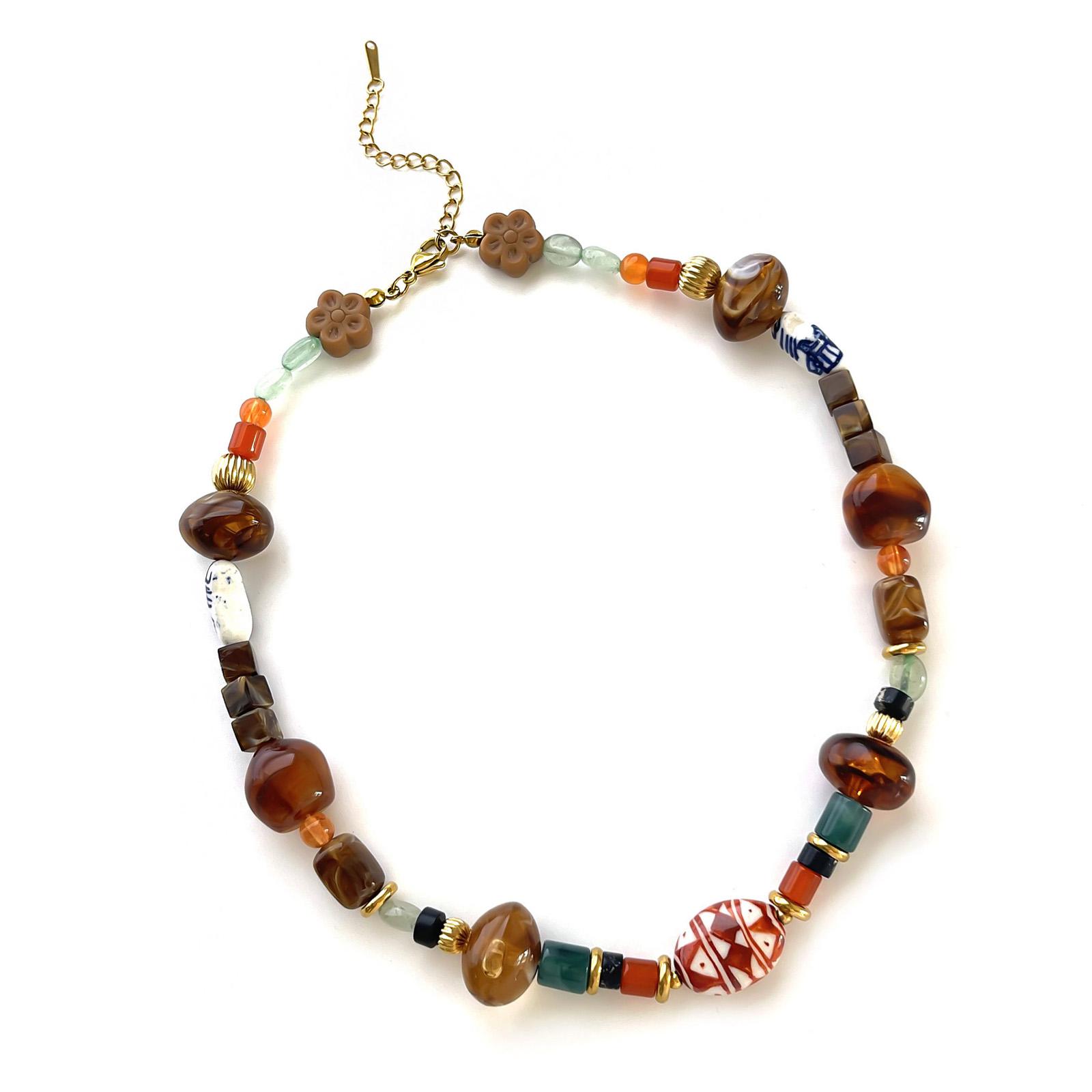 

Trendy Multicolor Beaded Jewelry Stainless Steel Chain Necklace Clavicle Chain For Office Party or Daily Occasions 1