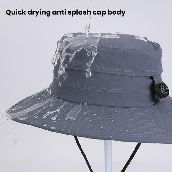 Fisherman Hat Adjustable Size Wide Brim Quick Drying Bucket Hat with Compass Design Foldable Outdoor Sun Protection Hat