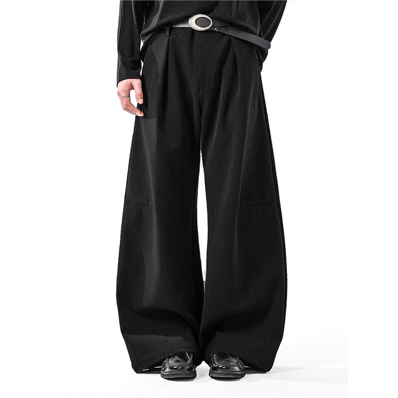 Premium American pleated pendant wide-leg pants trendy brand casual scimitar pants men's and women's commuting loose black pants