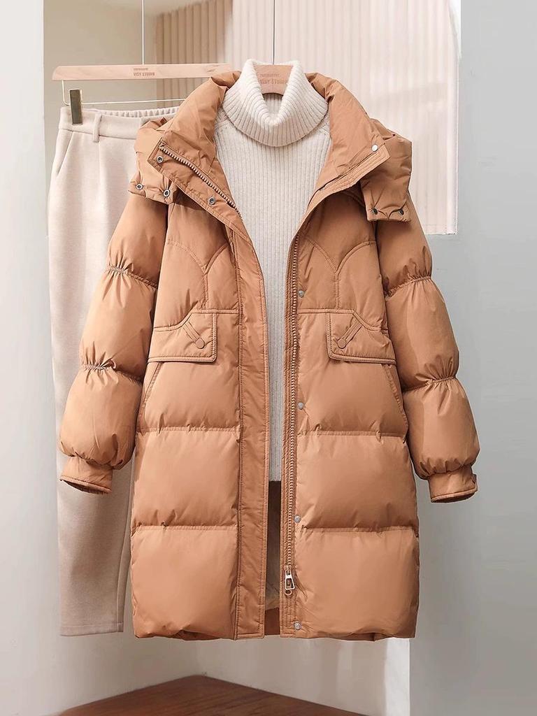 Women's 2025 Slimming Mid-Length Hooded Winter Down Jacket - White Duck Down, Thick, Fashionable, Petite Fit