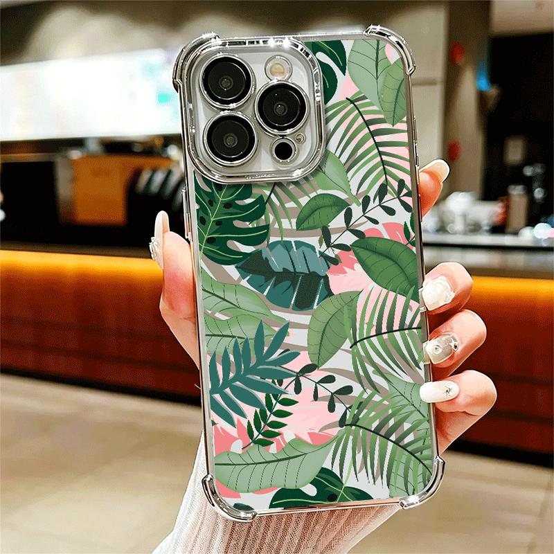 

Summer Plants Green Leaf Soft Phone Case For iPhone 15 16 17 Air 14 Pro Max 16E Plus 13 12 Mini Plating Anti-Fall Fundas iPhone 14