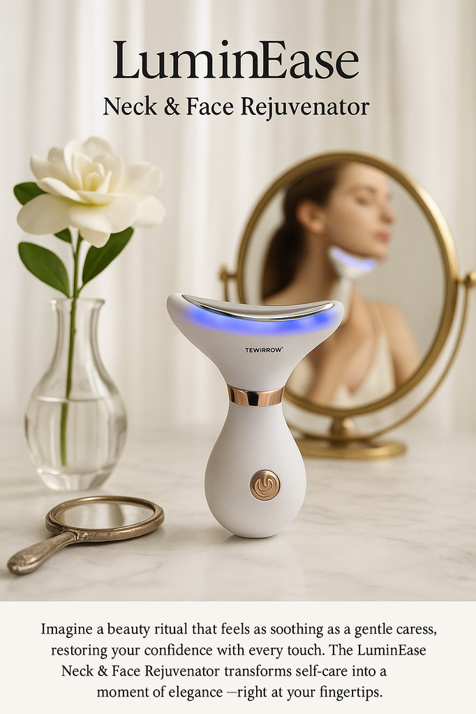 TEWIRROW Masseur anti-rides visage et cou, thérapie photonique LED 3 couleurs, contre le double menton