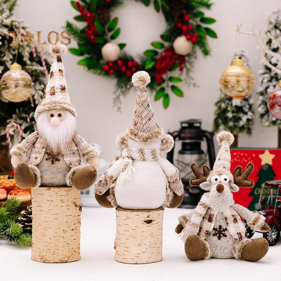 Christmas Doll Plush Knitted Snowman Elk Santa Doll Toy Soft Sitting Christmas Figure Desktop Decor Stuffed Holiday Pillow for Window Bookshelf
