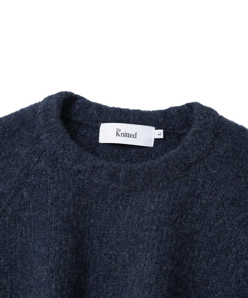 KNITTED (Unisex) Boucle Raglan Crop Round Knit Navy