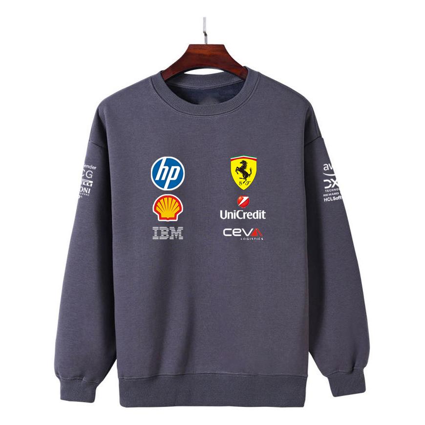 Unisex Men Women Thicken Autumn and Winter F1 Ferrari Racing Print Crewneck Sweatshirt Casual Loose Long Sleeve Pullover Sport Streetwear