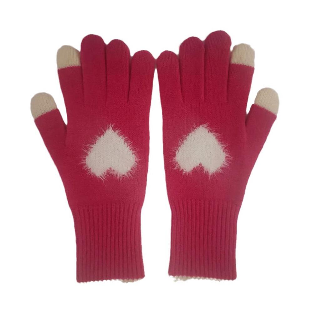Cold Weather Korean Style Heart Gloves Touchscreen Thick Warm Knitted Gloves Coldproof Winter Mittens Autumn Winter