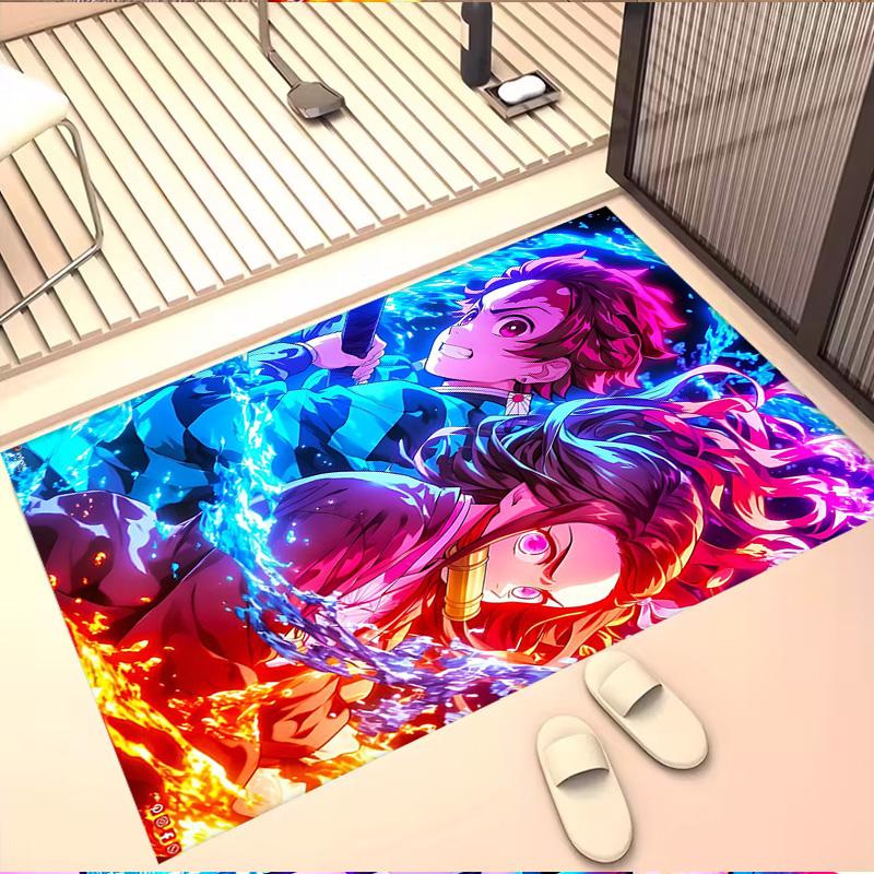 Demon Slayer Print Rug, Washable Floor Carpet, For Entryway Dorm Laundry Room Office Study, Home Decor Birthday Christmas Gift