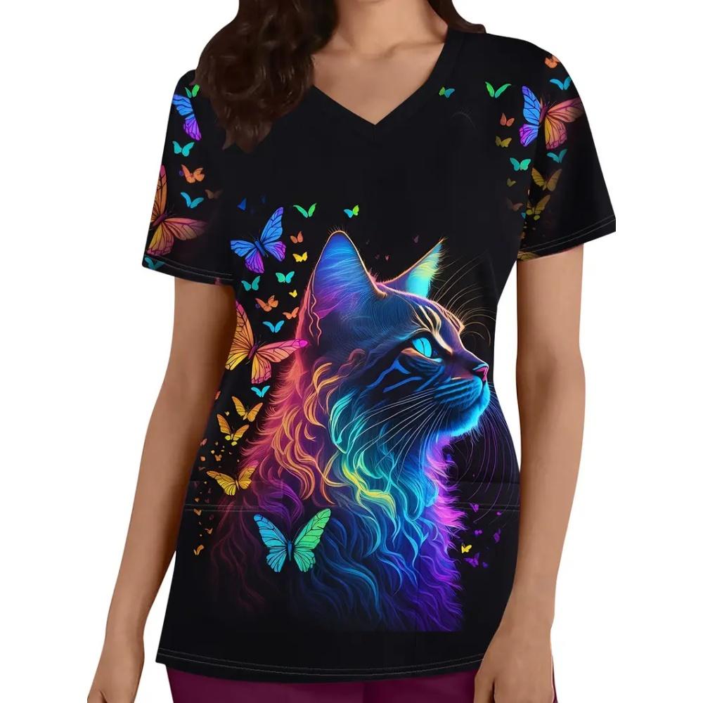 Klinisk Uniform Dame Mote Sommer V-Hals Tannlege Dame Skrubb Mikrostretch Kort Erm Sykepleieruniform Dame