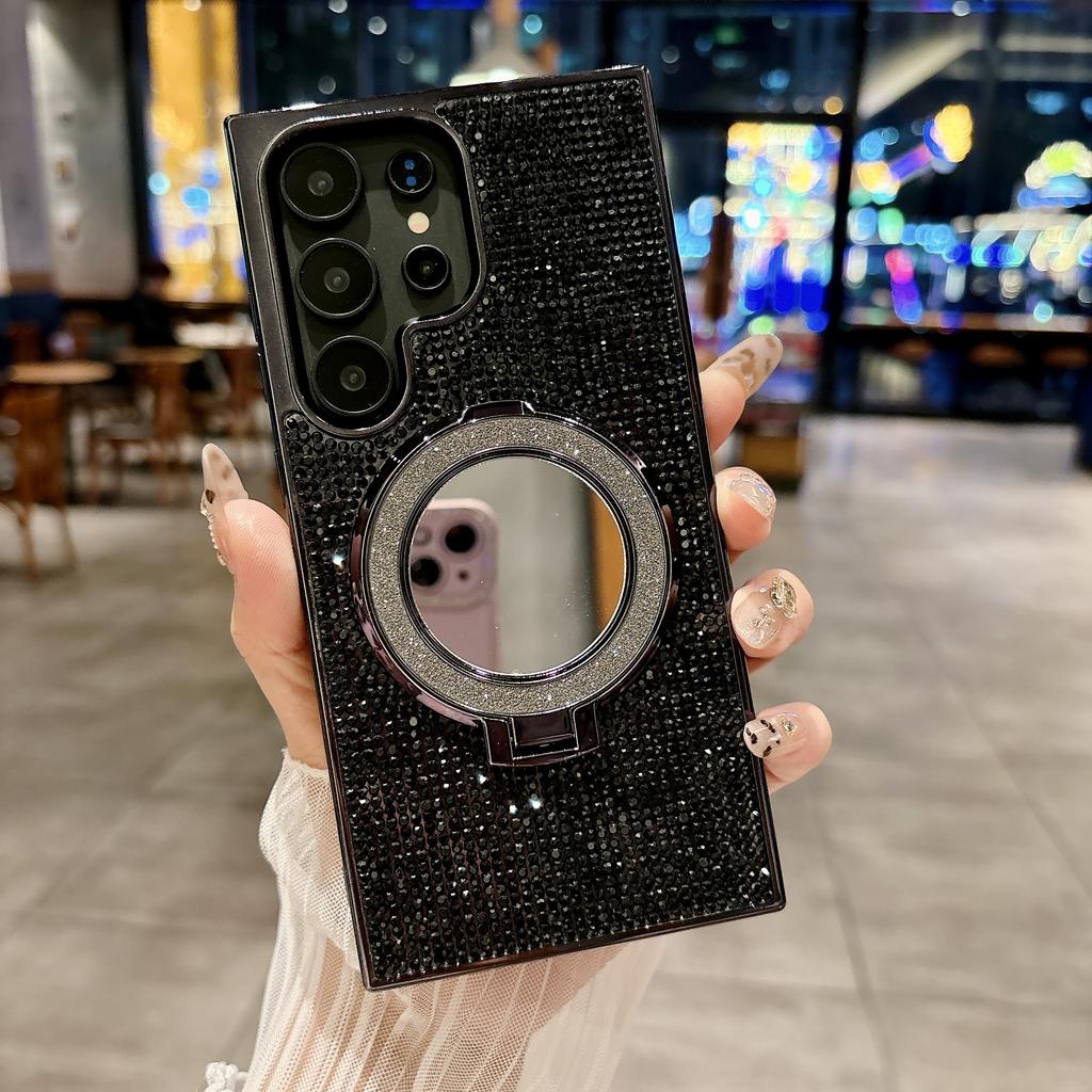 Diamond Glitter Mirror Phone Case For Samsung Galaxy S26 Ultra S23 S24 Ultra S25 Plus Magnetic Ring Stand Protector Cover
