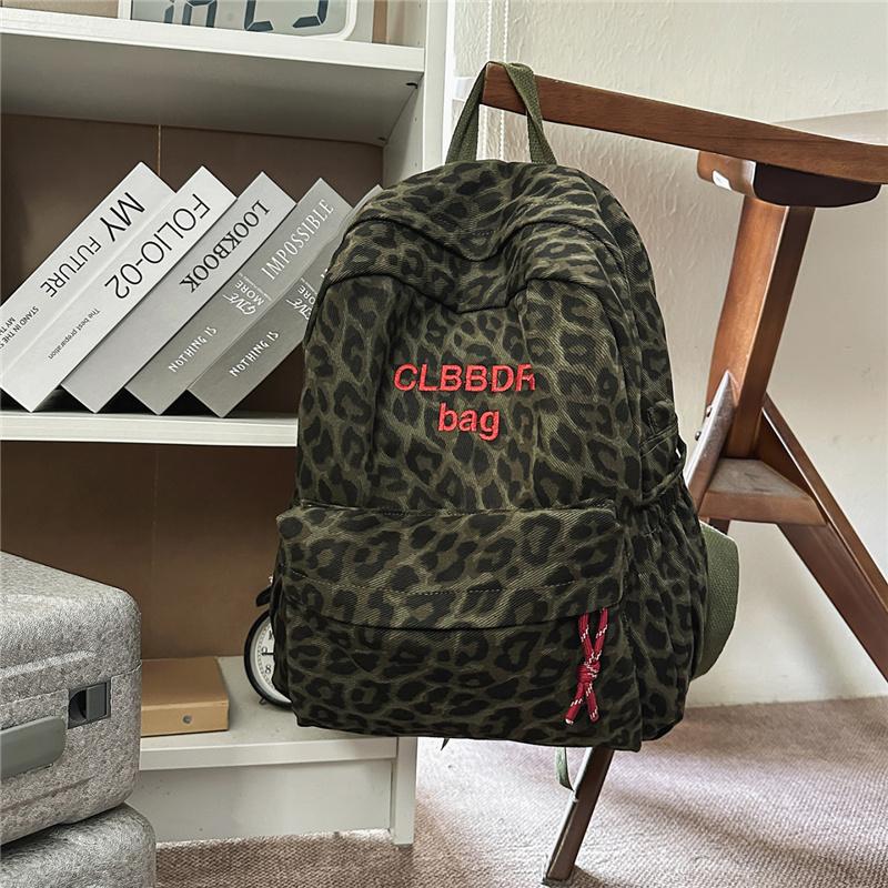 Leopard Print Canvas Fashion Backpack for Women, Casual School Travel Bag with Detachable Shoulder Straps