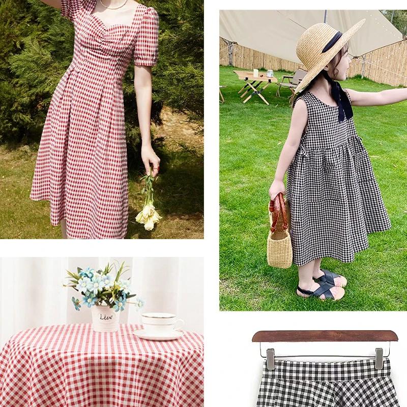 145x50/100cm Pink Plaid Pure Cotton Fabric For Women's Dresses, Shirts, Tablecloths, Home Decoration Handmade DIY Fabric TJ7400