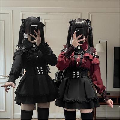 Lolita Jirai Kei Cosplay Kostým Y2k Kawaii Sexy Krajkové Tričko Bez Ramínek Gotické Volánkové Mini Sukně Anime Sladký Dámský Styl Oblečení