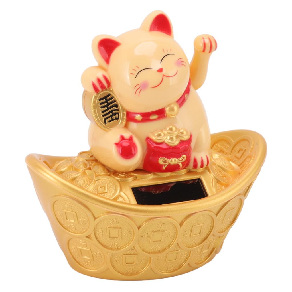Solar Energy Lucky Cat Ornament Solar Wealth Welcome Waving Hand Fortune Cat Statue for Home Car