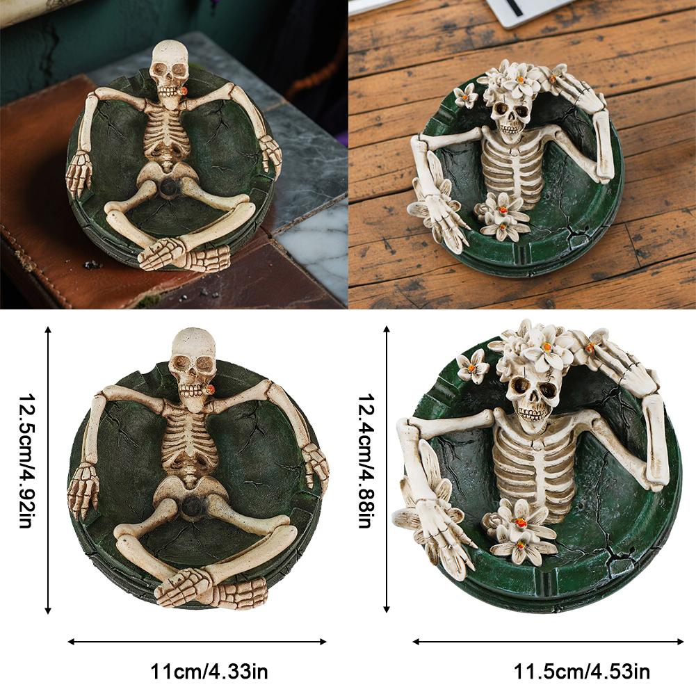 Creative Resin Skull Ashtray Ash Holder Storage Tray Desktop Decoration Ornament Festival Gift Halloween Spooky Skeleton Room Decor