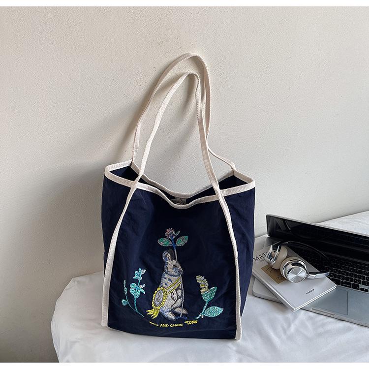 2025 Autumn Embroidered Nylon Tote: Large Capacity Fashion Shoulder Bag for Shopping & Commuting