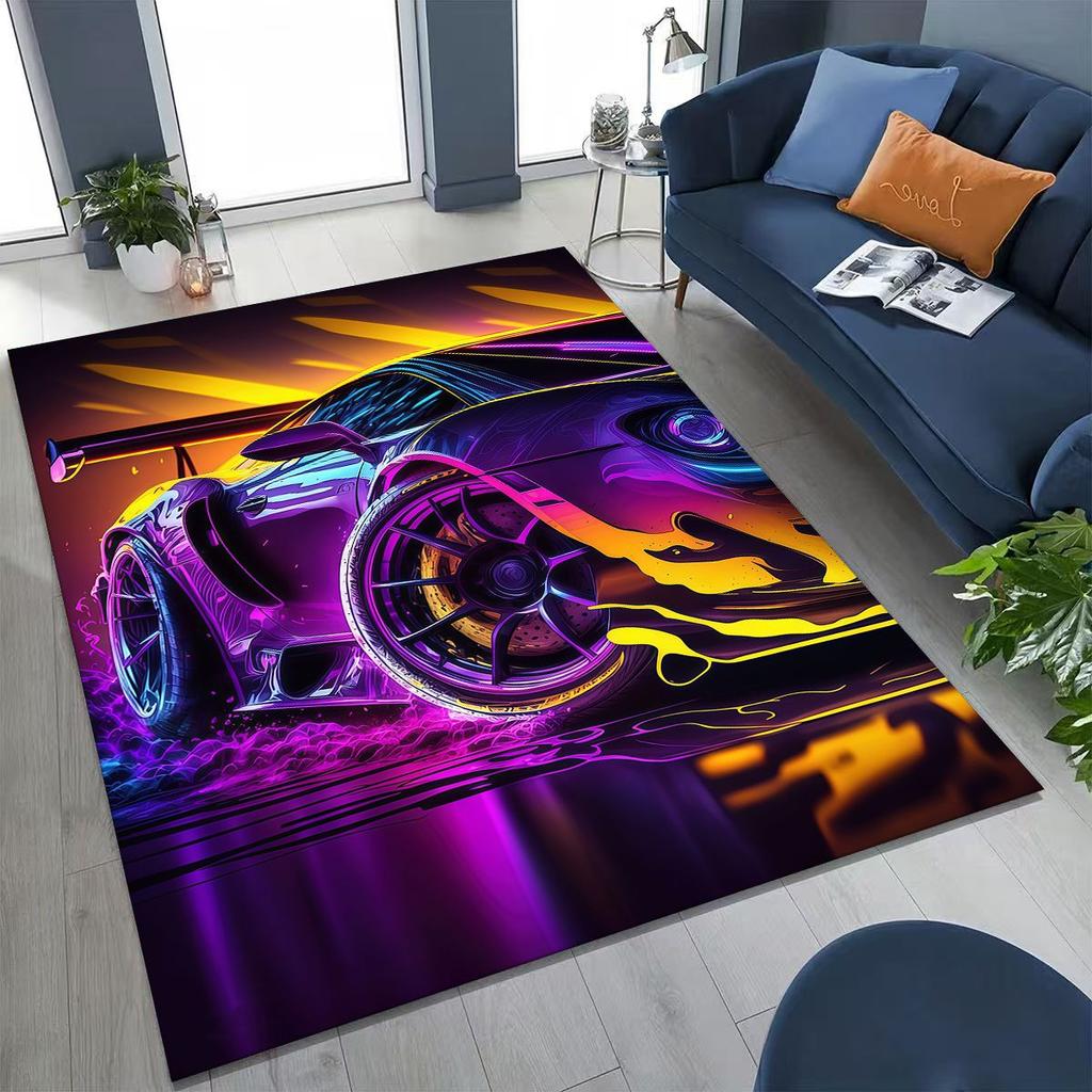Alfombra Decorativa para Habitación, Sala de Estar, Sofá, Hogar, Felpudo, Alfombrilla de Piso Grande Antideslizante, Concepto Futuro Coche Deportivo Bicicleta de Carreras Motocicleta