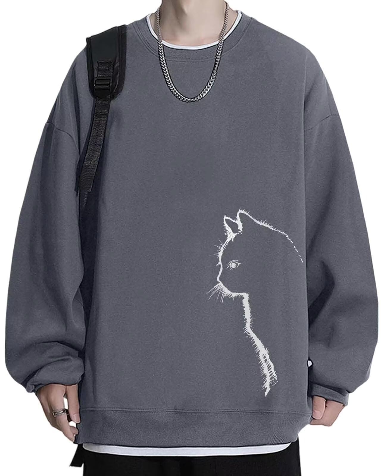 

Prinior Свитшот мужской повседневный с длинным рукавом и круглым вырезом, плюс корейский заниженный плечевой шов, однотонный, с длинным рукавом, с котом, размер, стиль, плечо, стильный, цвет, милый, удобный,