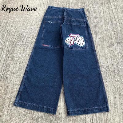 RogueWave Jeans Amples Y2K Vêtements Homme Femme Harajuku Hip Hop Brodé Vintage Bleu Jeans Amples Taille Basse Jambe Large