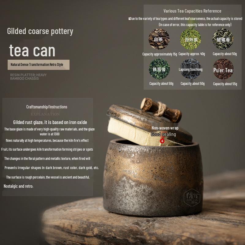 Gilded Ceramic Tea Storage Jar for Pu'er and White Tea - Small Retro Chinese Design