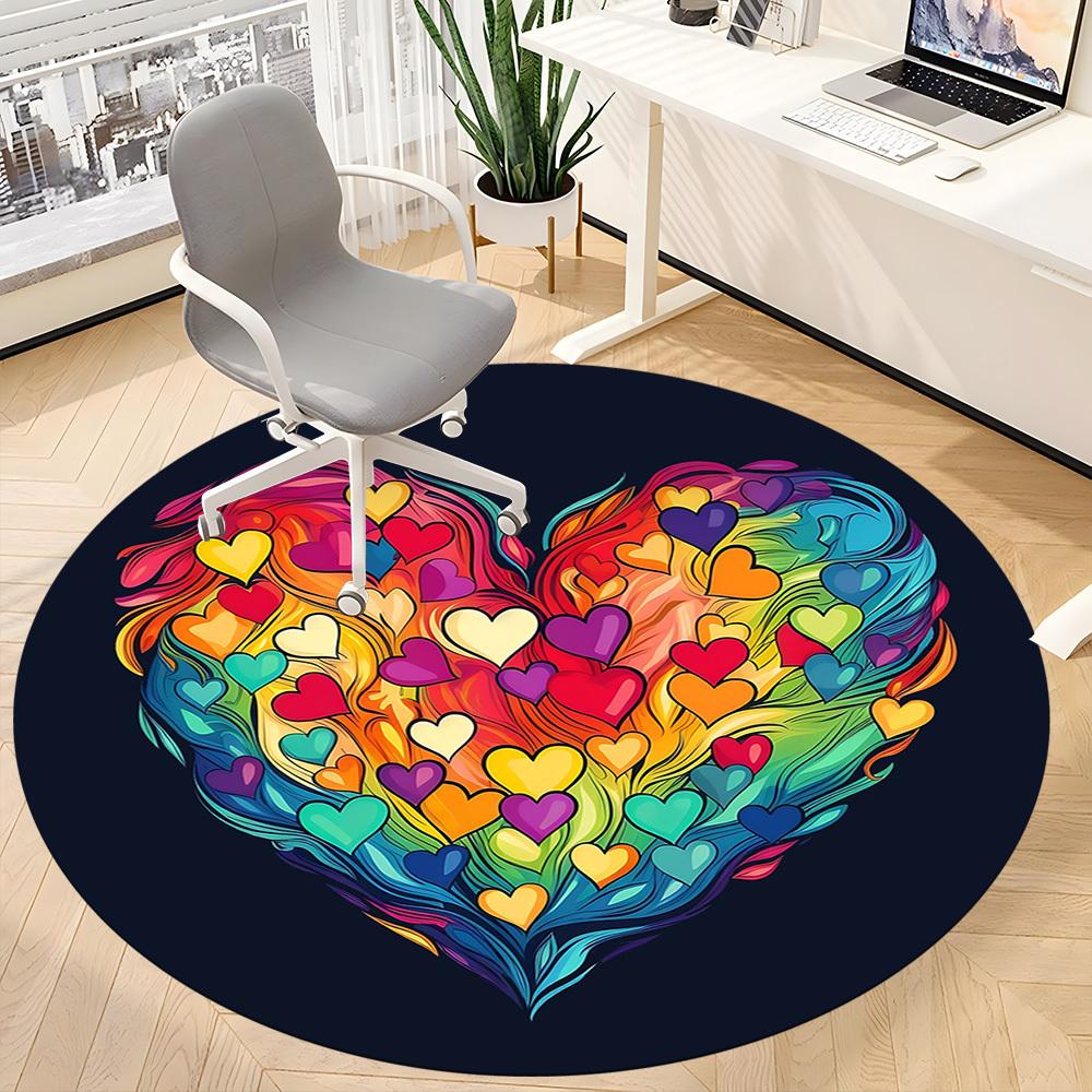 1pc Love Heart Office Round Area Rug, Indoor Mat Suitable ForOffice, Under Office Chairs Bedroom Living Room Home Decor, Room Deco T090