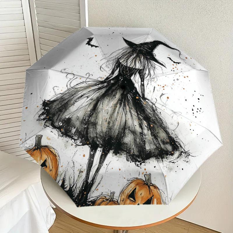 1pc Witch Pumpkin Pattern Umbrella Design Automatic Opening and Closing Umbrella, High-quality Travel Umbrella, Lightweight and Portable, -53